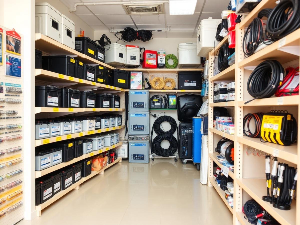 Our electric goods shop with batteries, inverters and wiring accessories