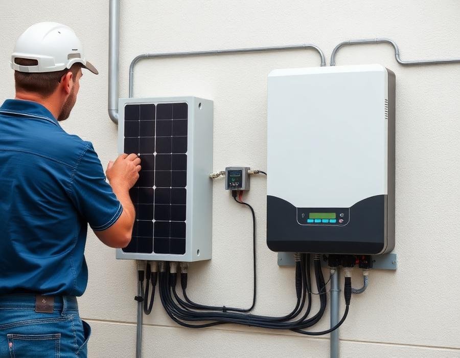 Wall mounted solar inverter and battery bank installation